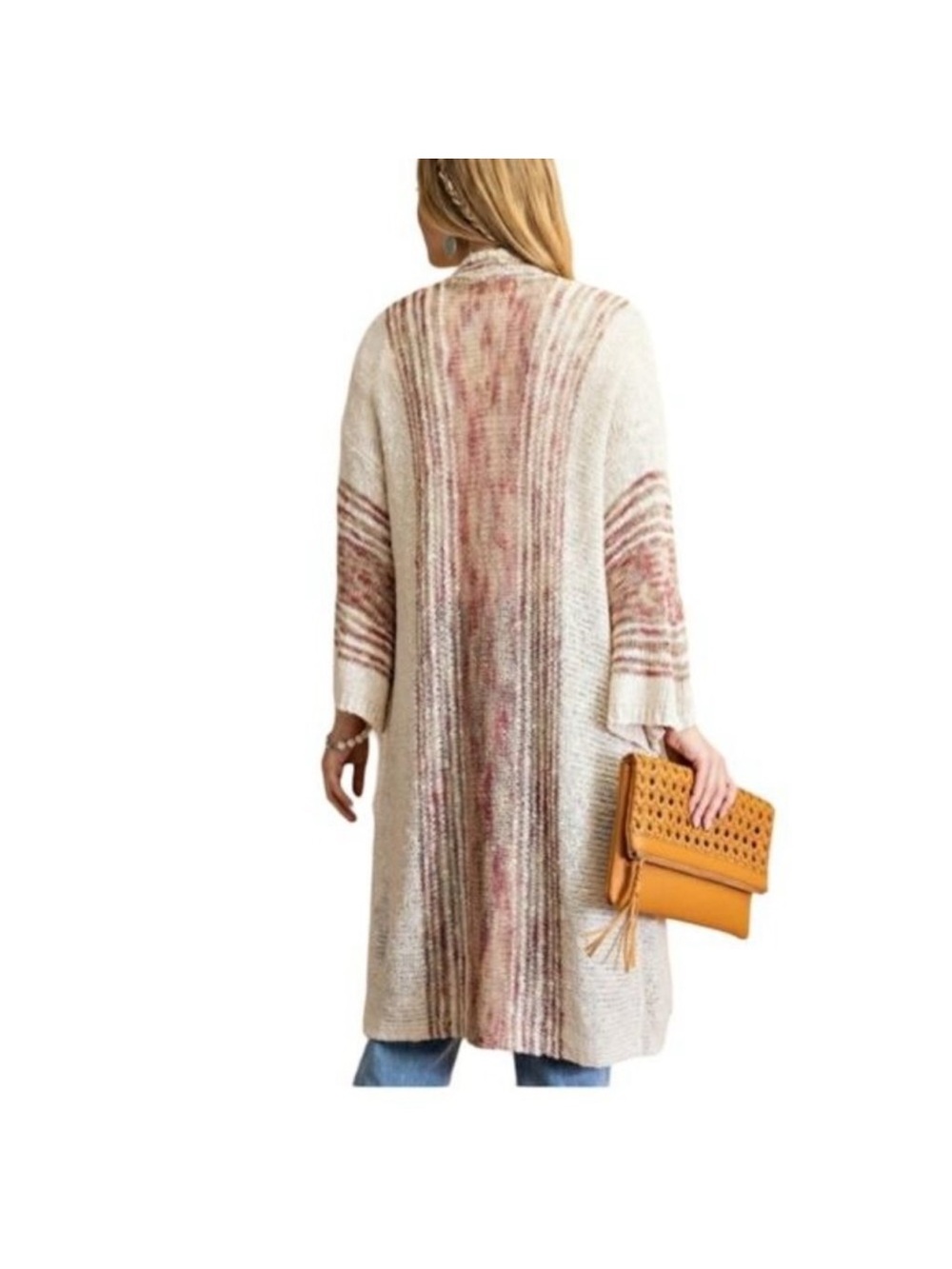 NWT Easel Boho Beach Oatmeal Striped Baja | Knit Open-Front Throw Cardigan - Picture 10 of 16